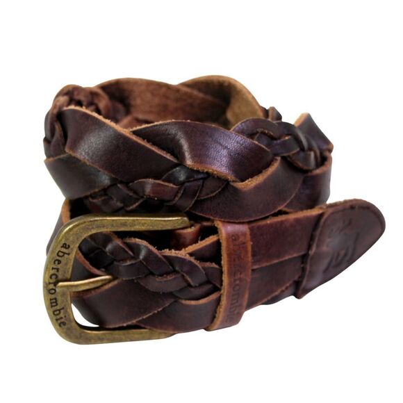 Abercrombie BRAIDED BROWN REAL LEATHER 1 3/8"Wd CASUAL WOMEN'S BELT Sz L/XL (C75 - Picture 7 of 14
